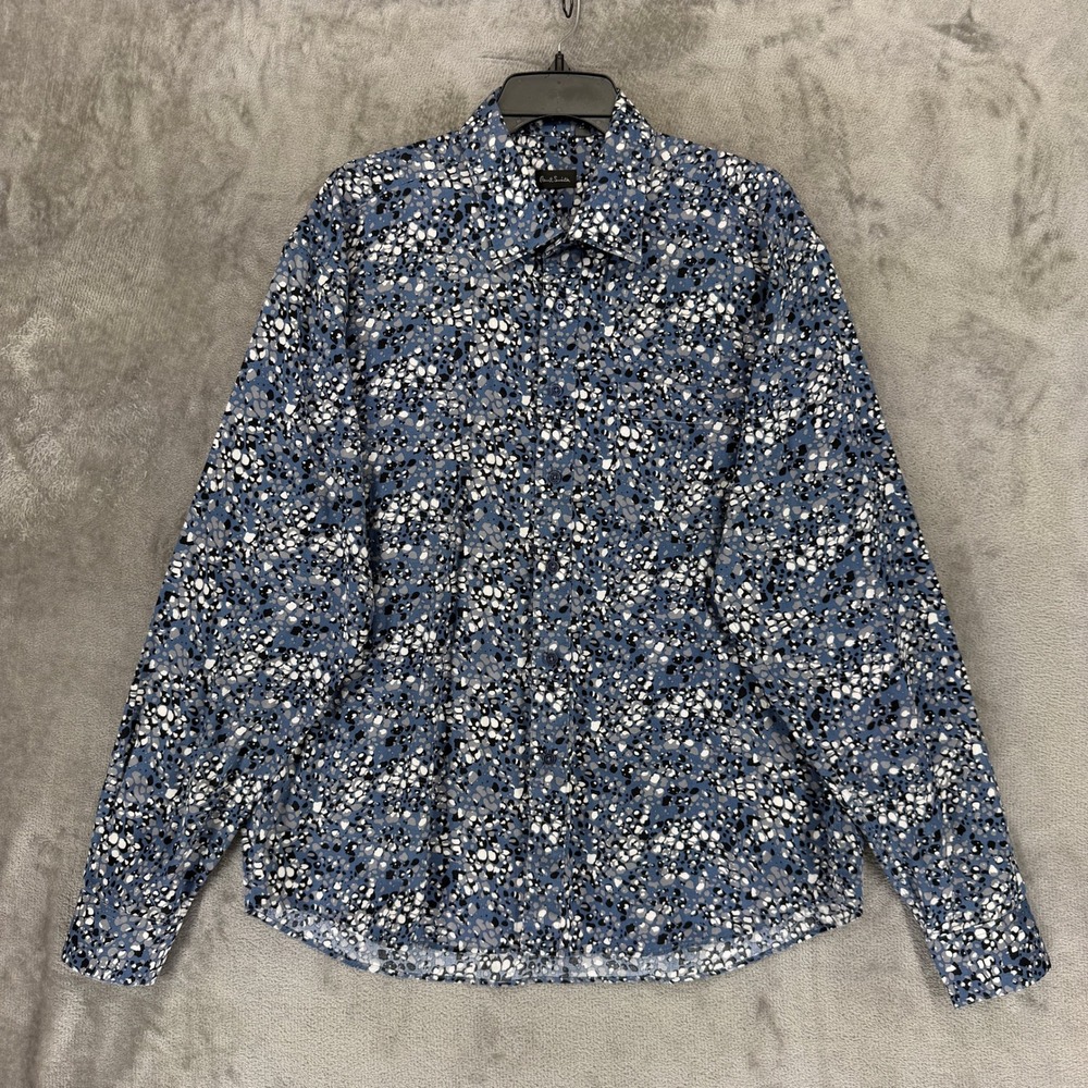 Paul Smith Button-Down Mens 18.5 Abstract Pebble Blue Long Sleeve EUC
